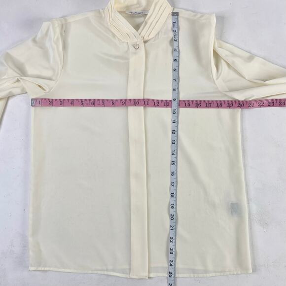 Vintage Talbots Cream Drapey Mandarin Band Collar Blouse Sz Medium - Picture 4 of 7